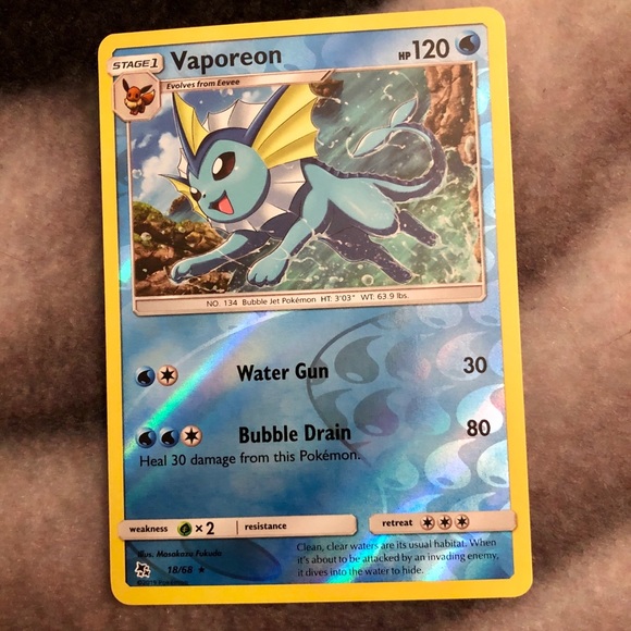 Pokemon | Other | Pokmon Vaporeon Reverse Holo Card Hidden Fates | Poshmark